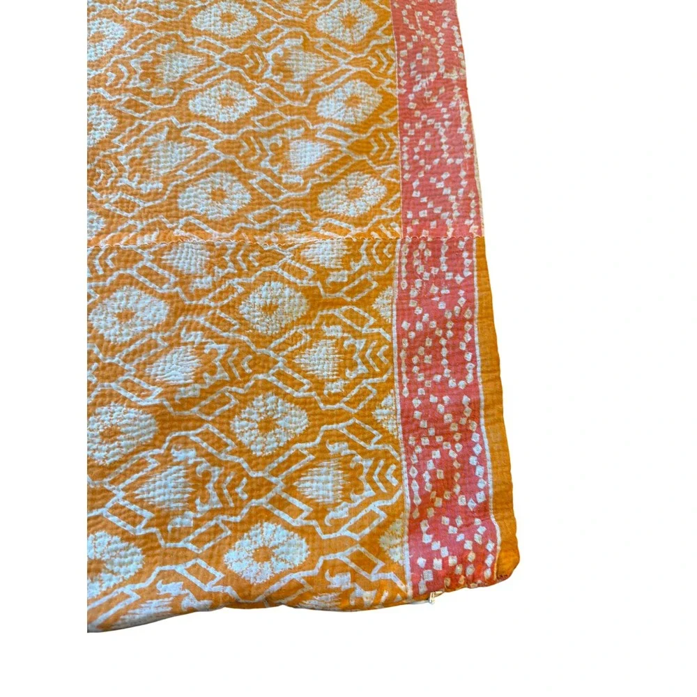 Pillow Cover Orange Kantha Stitch Vintage‎ Hand Stitched Bohemian Square